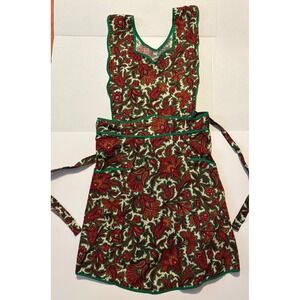 Vintage Handmade Holiday‎ Paisley Floral Pinafore Kitchen Apron Red Green Petite